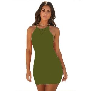 Halter Mini Bodycon Dress in Olive - Women's Sleeveless Fit
